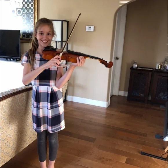 H&M Girls 8-10 Blue and Pink Plaid Pleated Shift Dress Pockets Academic School - Picture 2 of 8